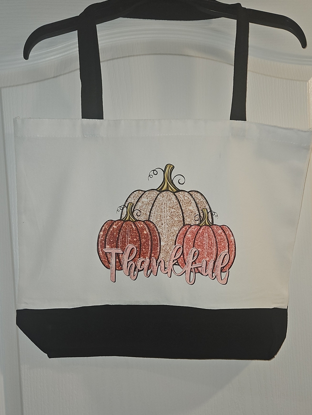 Canvas Tote Bag Thankful Pumpkins New